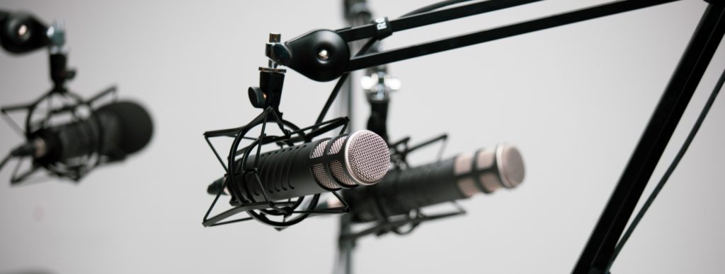 Podcast microphones on stands